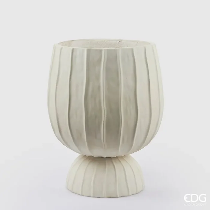 EDG Enzo De Gasperi Vaso Righe Bombato con Piede H 45 Cm D 35 Cm Bianco
