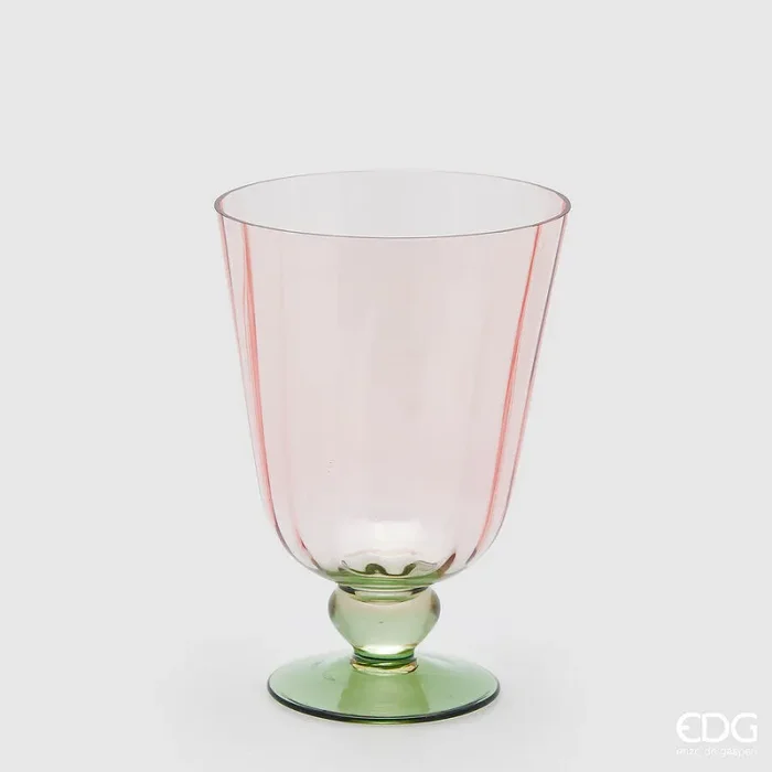 EDG Enzo De Gasperi Vaso Righe Coppa con Piede H 21 Cm D 15 Cm Green Pink