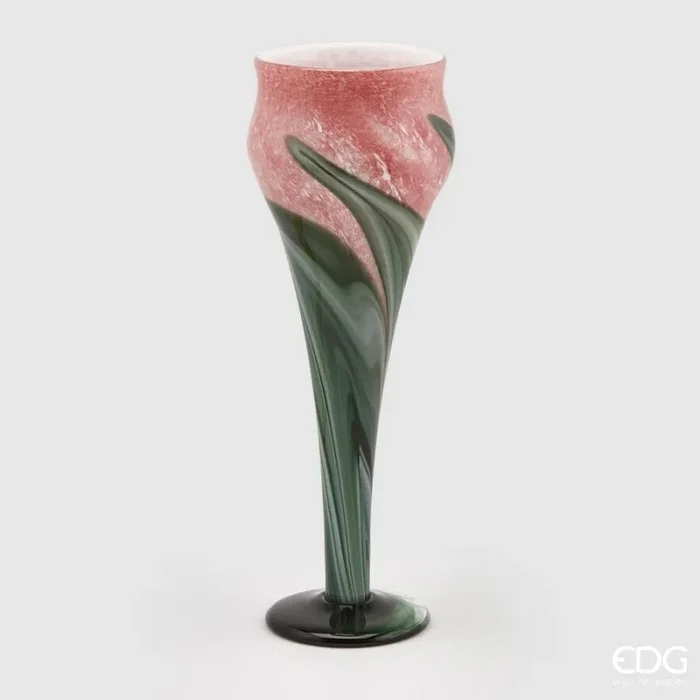 EDG Enzo De Gasperi Vaso Tulipano a Calice H 45 Cm D 13 Cm Scatola Regalo Green Pink