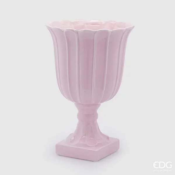 EDG Enzo De Gasperi Vaso Tulipano Coppa con Piede H 41 Cm D 27 Cm Rosa Chiaro
