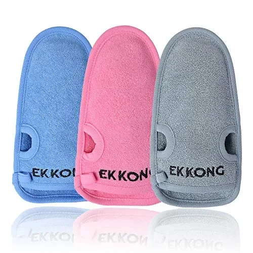 EKKONG 2 Pezzi Guanto Esfoliante, per Peeling Naturale in Fibre grigio - immagine 2