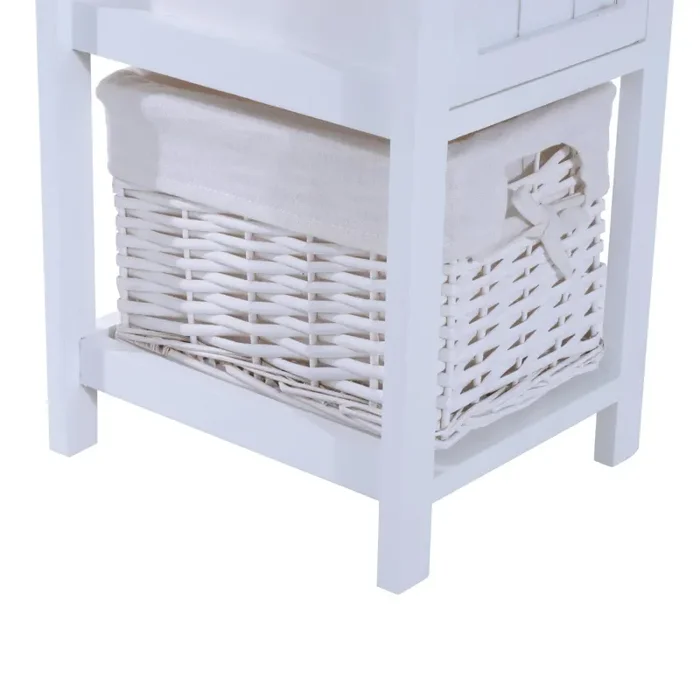 Elegante Comodino Mobiletto in Legno MDF e Vimini Bianco 28x31x45 cm - immagine 3