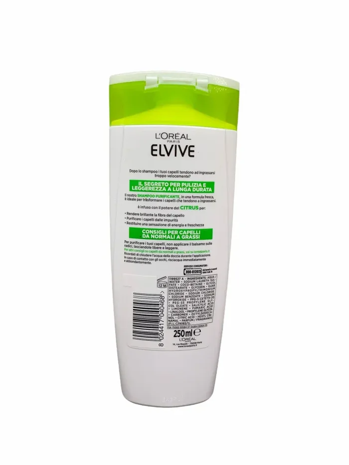 Elvive shampoo energizzante purificante citrus per capelli da normale a grassi 250 ml - immagine 2