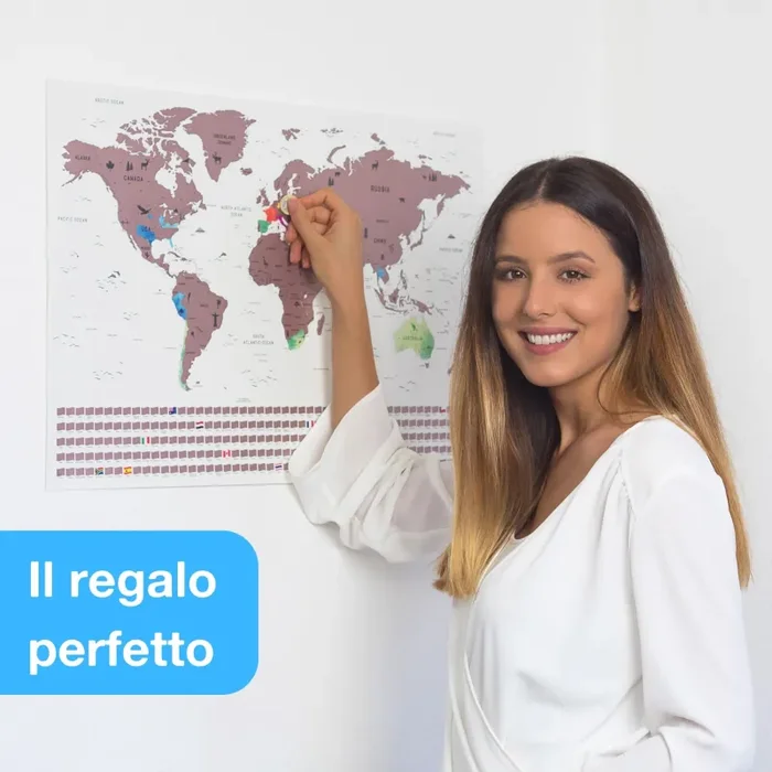 envami® Mappa del Mondo da Grattare – 68 X 43 CM – Idee Regalo – mappamondo da grattare con Bandiere – Scratch off Map – Mappa da grattare – Cartina Mondo da grattare – Oro rosa Inglese - immagine 2