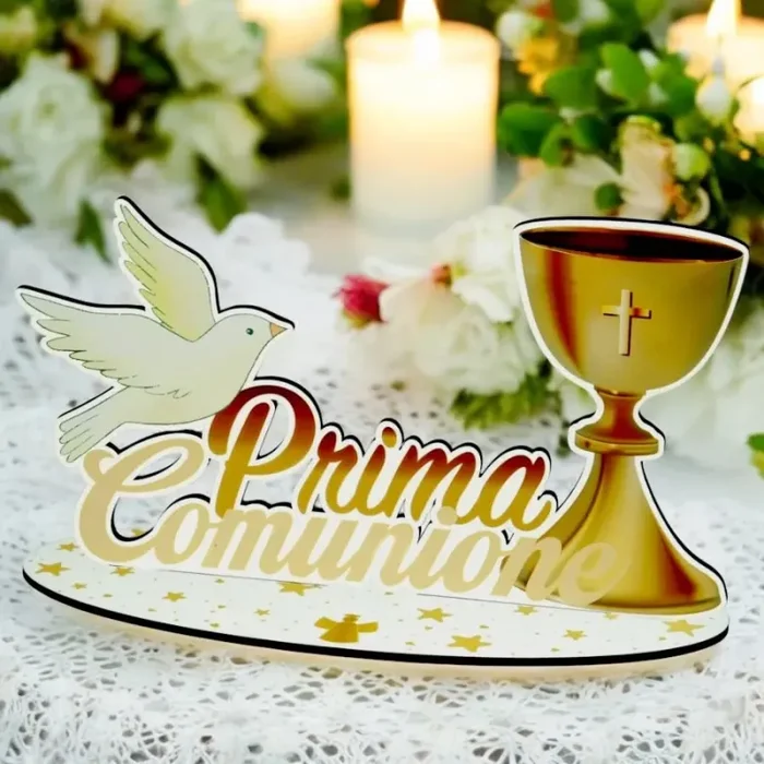 ETM Decorazione da Tavola Party Prima Comunione H 21 Cm 35 x 15 Cm Oro - immagine 2