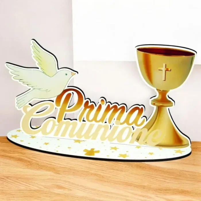ETM Decorazione da Tavola Party Prima Comunione H 21 Cm 35 x 15 Cm Oro - immagine 3
