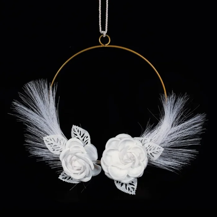 ETM Decoro Cerchio 2 Fiori D 20 / 25 Cm Bianco