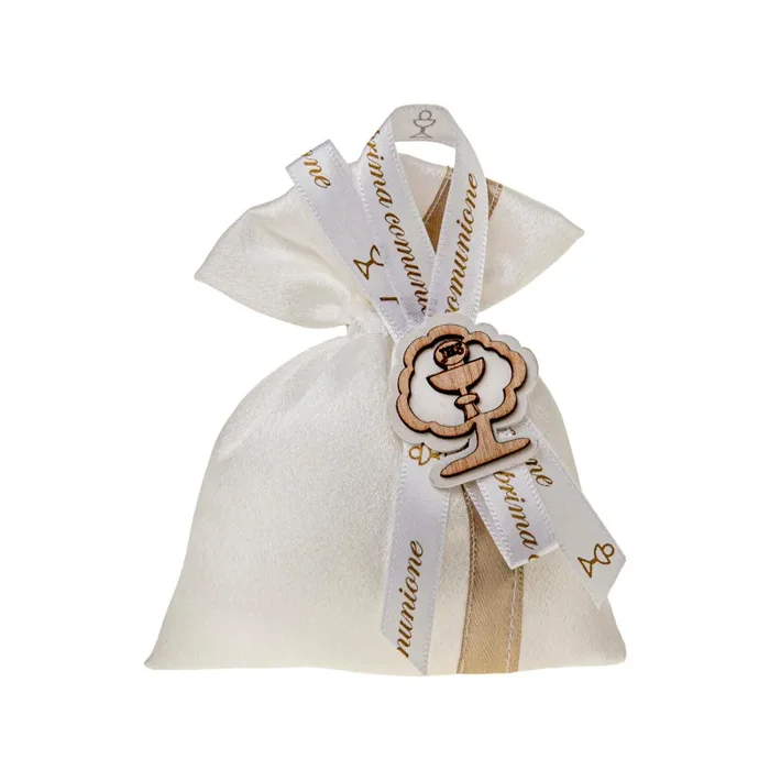 ETM Sacchetti Portaconfetti Nastro Comunione 10 x 12 Cm Bianco 12 Pz