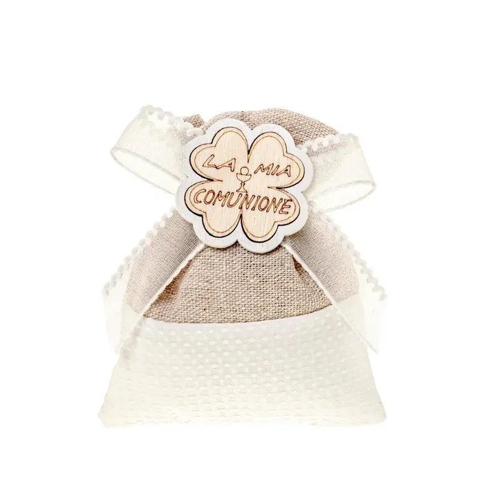 ETM Sacchetto Quadrifoglio Bag Comunione 9 x 11 Cm Beige 12 pz