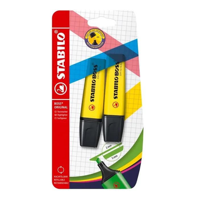 Evidenziatore – STABILO BOSS ORIGINAL – Pack da 2 – Giallo/Giallo