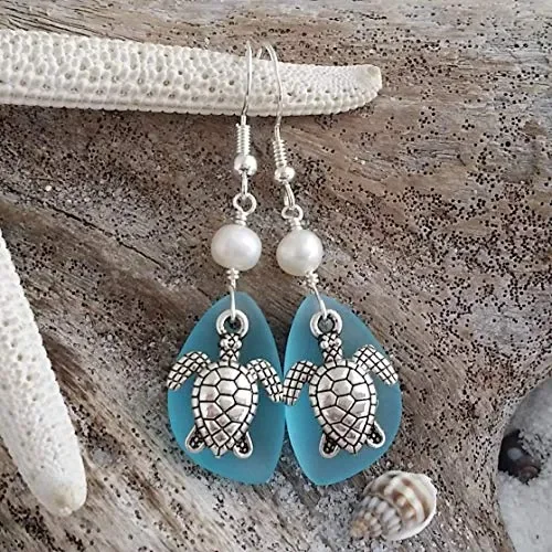 Fatti a mano alle Hawaii,”Doppia Turtles” Turquoise Bay orecchini di vetro…