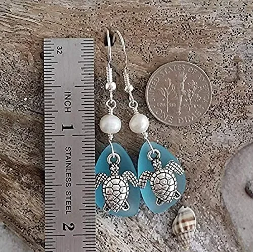 Fatti a mano alle Hawaii,”Doppia Turtles” Turquoise Bay orecchini di vetro… - immagine 3