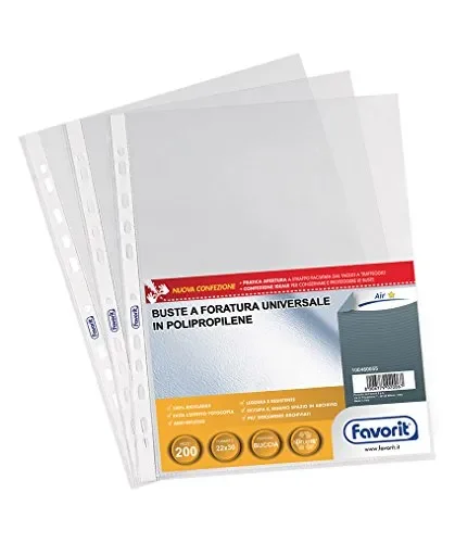 Favorit Buste Trasparenti A4, 200 Pezzi, Finitura Buccia d’Arancia, Formato Interno 22 x 30 cm