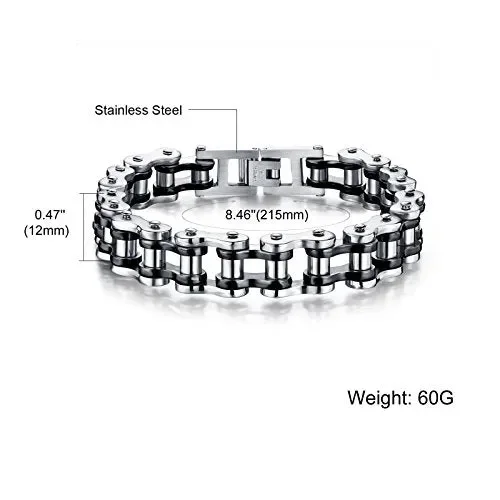 Faysting EU Bracciale catena in acciaio inox moto personalizzata Nero Argento - immagine 2