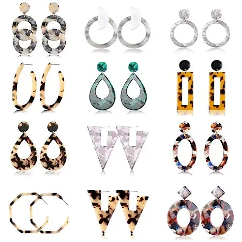 Finrezio 12 Coppie Set Di Orecchini a Cerchio In Acrilico Screziato Gioielli…