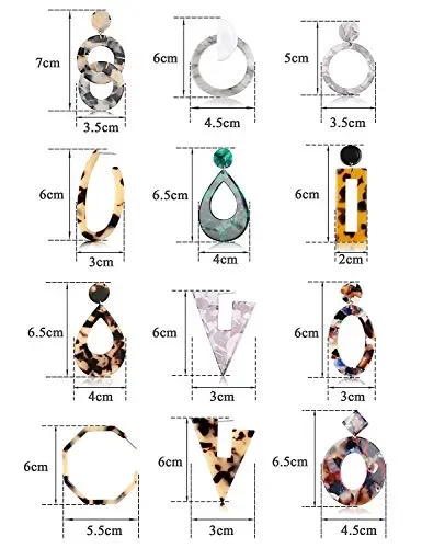 Finrezio 12 Coppie Set Di Orecchini a Cerchio In Acrilico Screziato Gioielli… - immagine 2