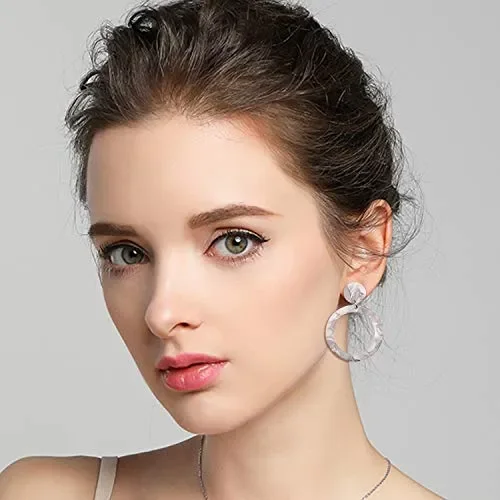 Finrezio 12 Coppie Set Di Orecchini a Cerchio In Acrilico Screziato Gioielli… - immagine 3