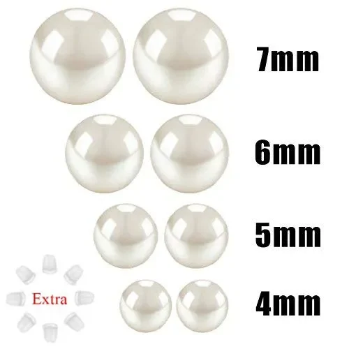 Finrezio 4 Paia Orecchini A Bottone In Argento Sterling Con Perla D’acqua… - immagine 2