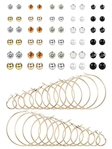 Finrezio 42 Paia Orecchini a Cerchio Set Per Donna Ragazza Sfera Di Oro