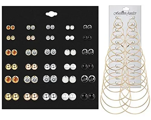 Finrezio 42 Paia Orecchini a Cerchio Set Per Donna Ragazza Sfera Di Oro - immagine 2