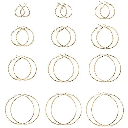 Finrezio 42 Paia Orecchini a Cerchio Set Per Donna Ragazza Sfera Di Oro - immagine 3