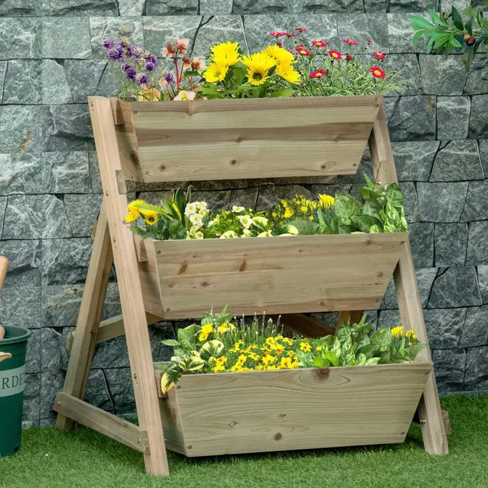 Fioriera 3 Livelli da Esterno 71x61x77 cm in Legno di Abete Naturale - immagine 2
