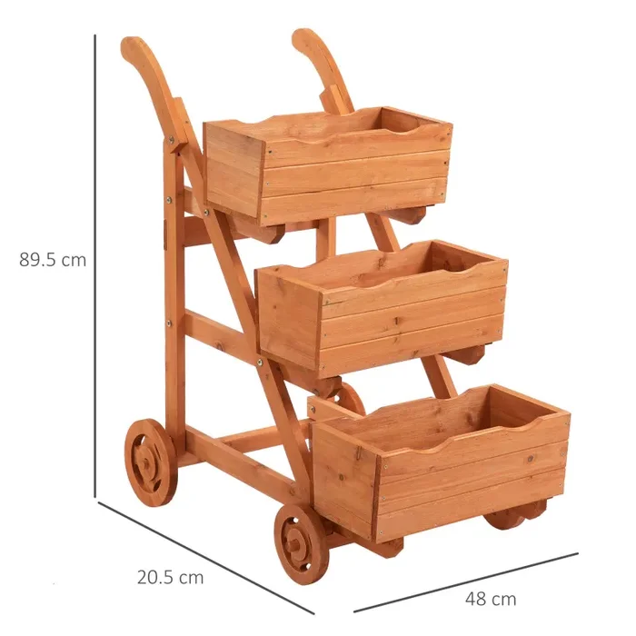 Fioriera da Giardino 3 Livelli 48x82x89,5 cm con Ruote in Legno Marrone chiaro - immagine 3