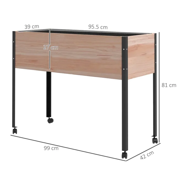 Fioriera da Giardino con Fori di Drenaggio e 4 Ruote 99x42x81 cm in Legno di Abete e Acciaio Naturale - immagine 3