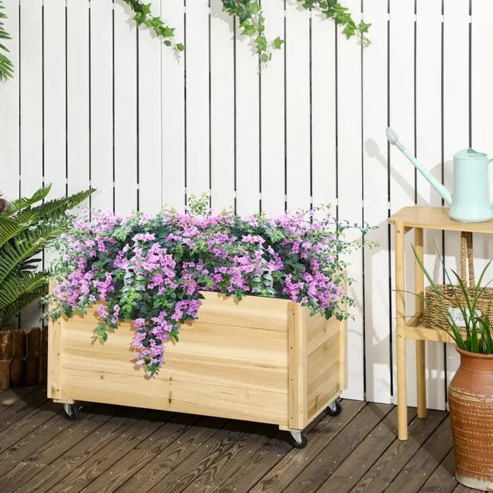 Fioriera da Giardino con Foro di Drenaggio e Rotelle 89x48x47 cm in Legno di Abete Naturale - immagine 2