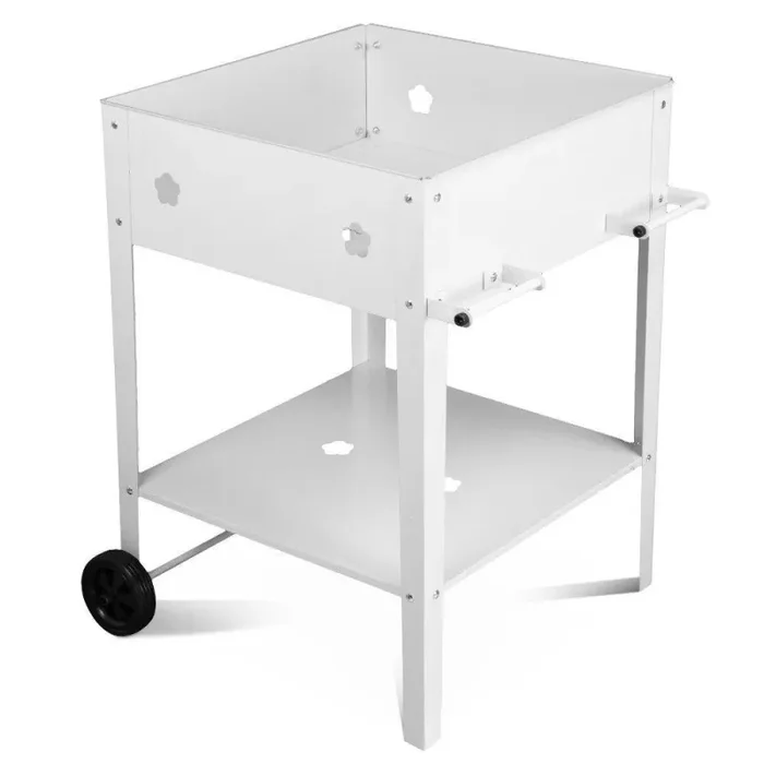 Fioriera Orto Rialzato da Giardino 57x57x80 cm in Metallo con Ruote Bianco - immagine 2