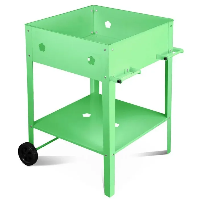 Fioriera Orto Rialzato da Giardino 57x57x80 cm in Metallo con Ruote Verde - immagine 2