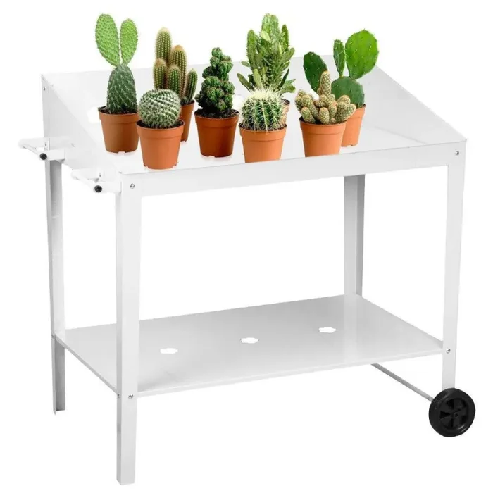 Fioriera Orto Rialzato da Giardino 97x56x90 cm in Metallo con Ruote Bianco