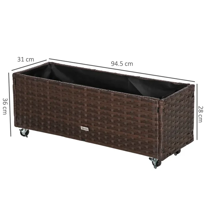 Fioriera Rialzata con Ruote 94,5x31x36 cm in Rattan Sintetico Grigio - immagine 3