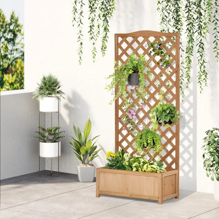 Fioriera Verticale da Giardino 76x36x170 cm con Traliccio per Piante Rampicanti Marrone - immagine 2