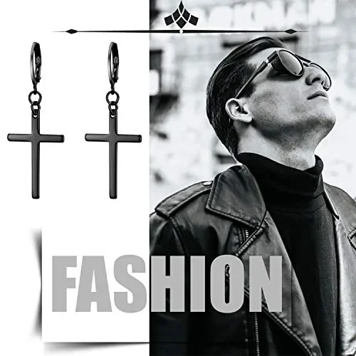 Flongo Orecchini a croce lunghi orecchini a cerchio piccoli, Nero - immagine 2