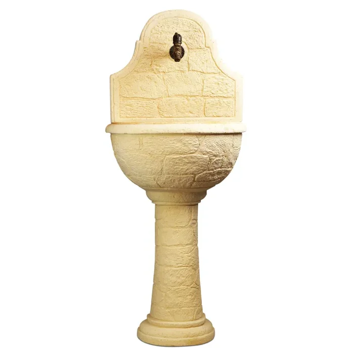 Fontana a Parete da Giardino Senza Rubinetto in Cemento Granulato di Marmo Varo Nocciola - immagine 2