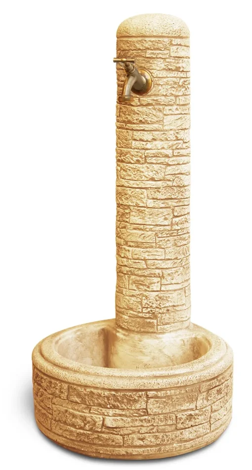 Fontana da Giardino Senza Rubinetto in Cemento Granulato di Marmo Brumano Nocciola