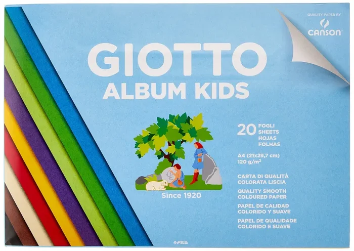 Giotto Kids, Album da 20 fogli carta colorata liscia, A4, 120g/m2 Moda