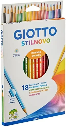 GIOTTO Stilnovo – Astuccio Da 18 Matite A Pastello Colorate, 3.3 Mm, Multicolore, Colori Intensi