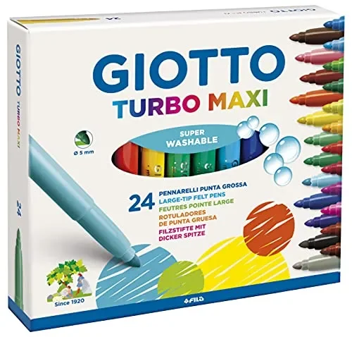 GIOTTO Turbo Maxi – Astuccio Da 24 Pennarelli A Punta Larga, 5 mm, Super Lavabili