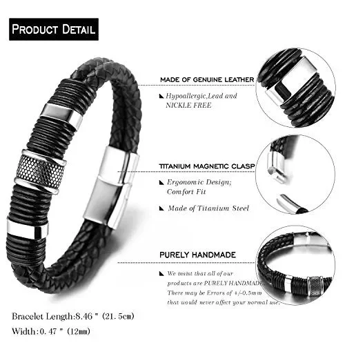 Halukakah “SOLO” Uomini Braccialetto del Cuoio GenuinoIn Titanio Argento - immagine 2