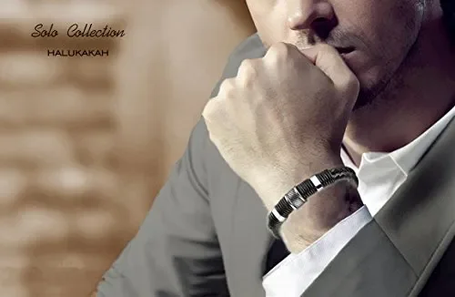 Halukakah “SOLO” Uomini Braccialetto del Cuoio GenuinoIn Titanio Argento - immagine 3