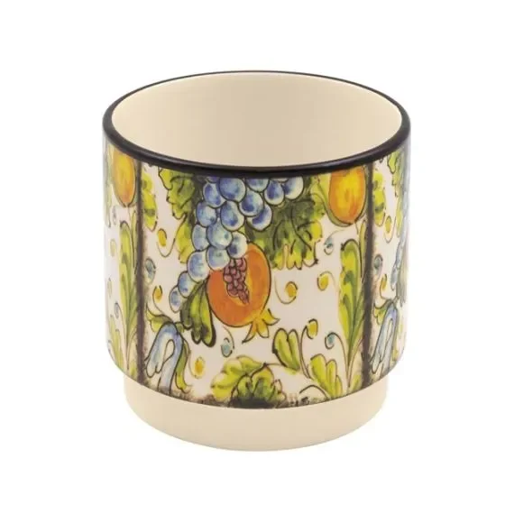 L’Arcolaio Vaso contenitore melograno – Ceramica decorata H 9 D 9 cm – Conf 2 Pz