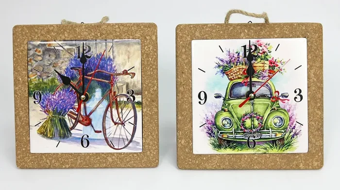 Linea Due Elle Orologio Ceramica e Sughero 19,5 x 19,5 x 4 Cm Decorazione Lavanda 1 Pz Saldi