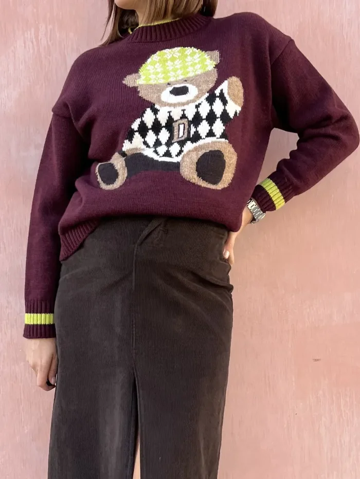 MAGLIONE OVER RICAMO ORSETTO - immagine 3