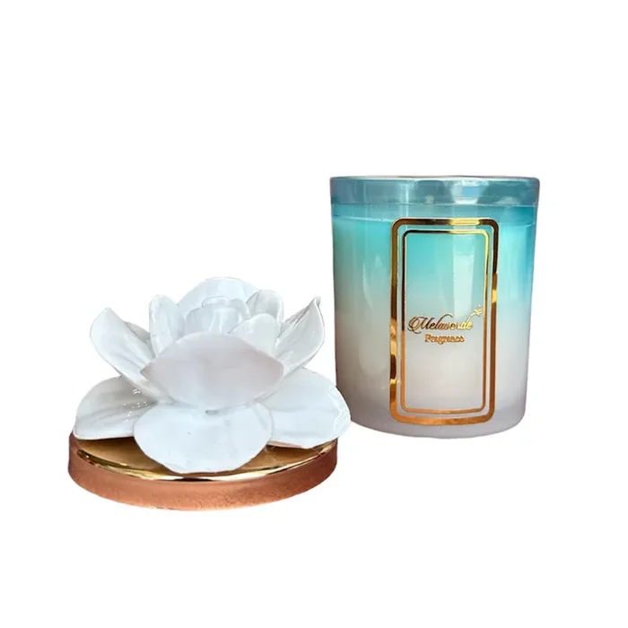 Melaverde Candela Bicolore Fiore Bianco in Ceramica 200g - immagine 2