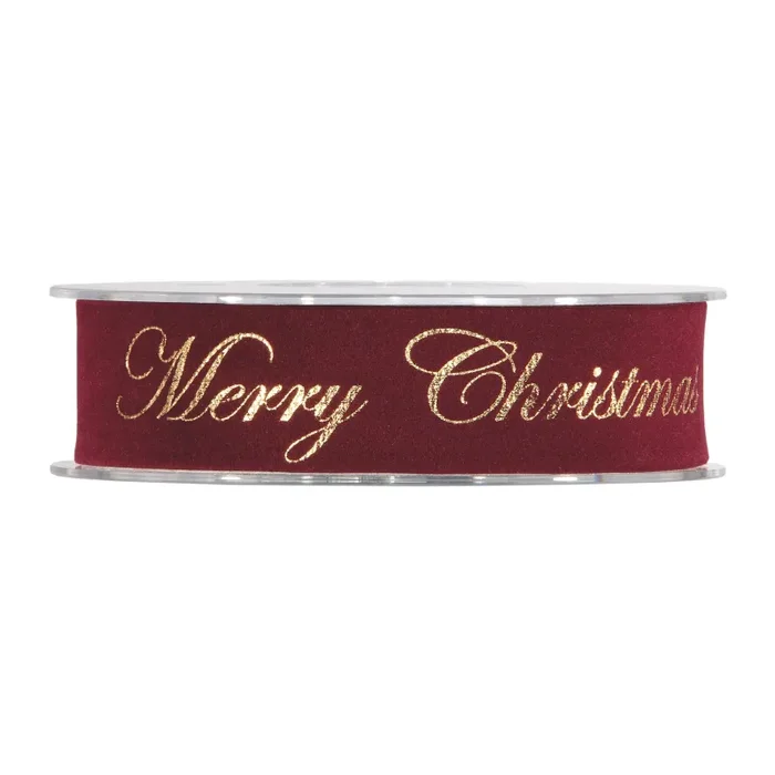 Piovaccari Nastro Natale Gold Merry Christmas H 25 Mm L 10 Mt Bordeaux Fornitura