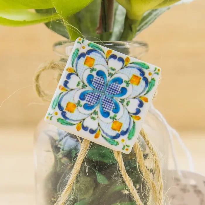 Porta Profumi, Mattoncino con Decori Stile Vietrese e Piantina - immagine 2