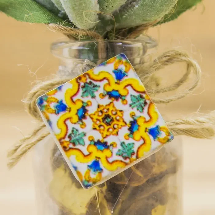 Porta Profumi, Mattoncino con Decori Stile Vietrese e Piantina - immagine 3