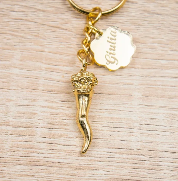 Portachiavi Corno Portafortuna Oro 24Kt Personalizzato - immagine 2